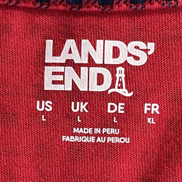 Lands' End Top Women L Red Check Long Sleeve‎ Round Neck Q51 - Picture 7 of 14